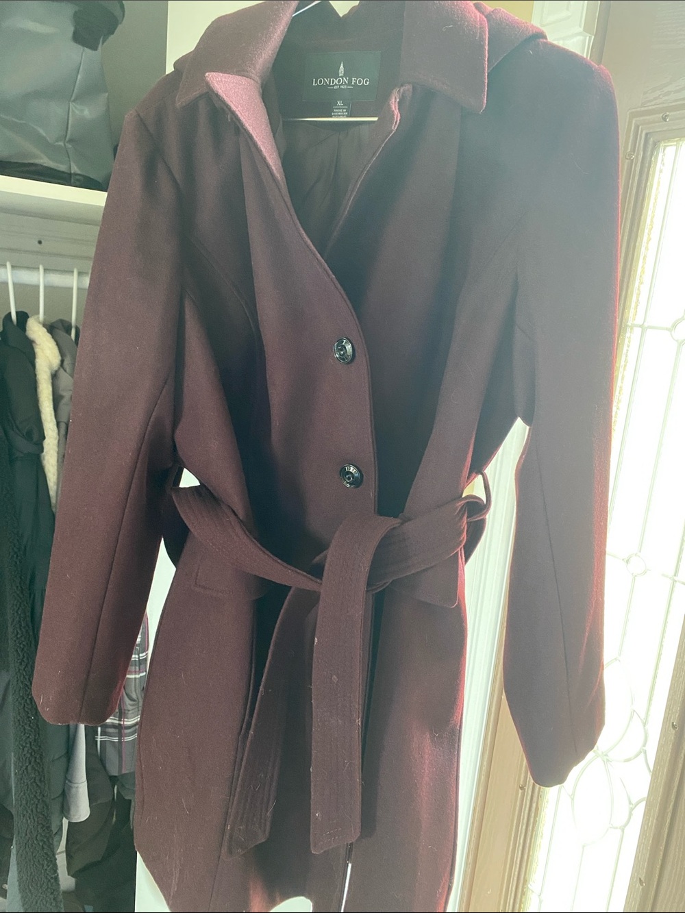 London Fog Women's Belted Trench Coat in Burgundy